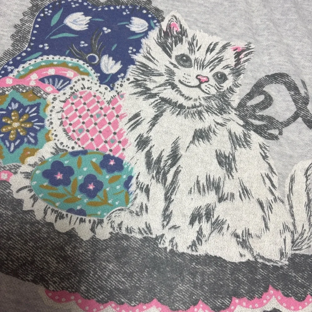 Vintage Haband For Her Gray Cat Collared Sweatshirt Women’s Sz.M VTG Grandma 90s - Picture 4 of 14